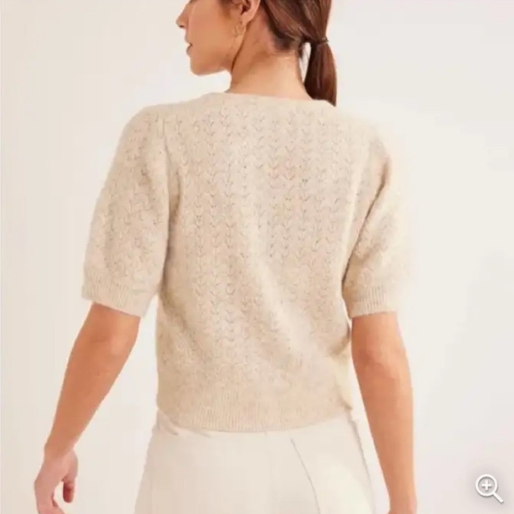 BODEN Pointelle Wool Blend Cardigan In Oatmeal Melange Size Medium - Picture 3 of 7